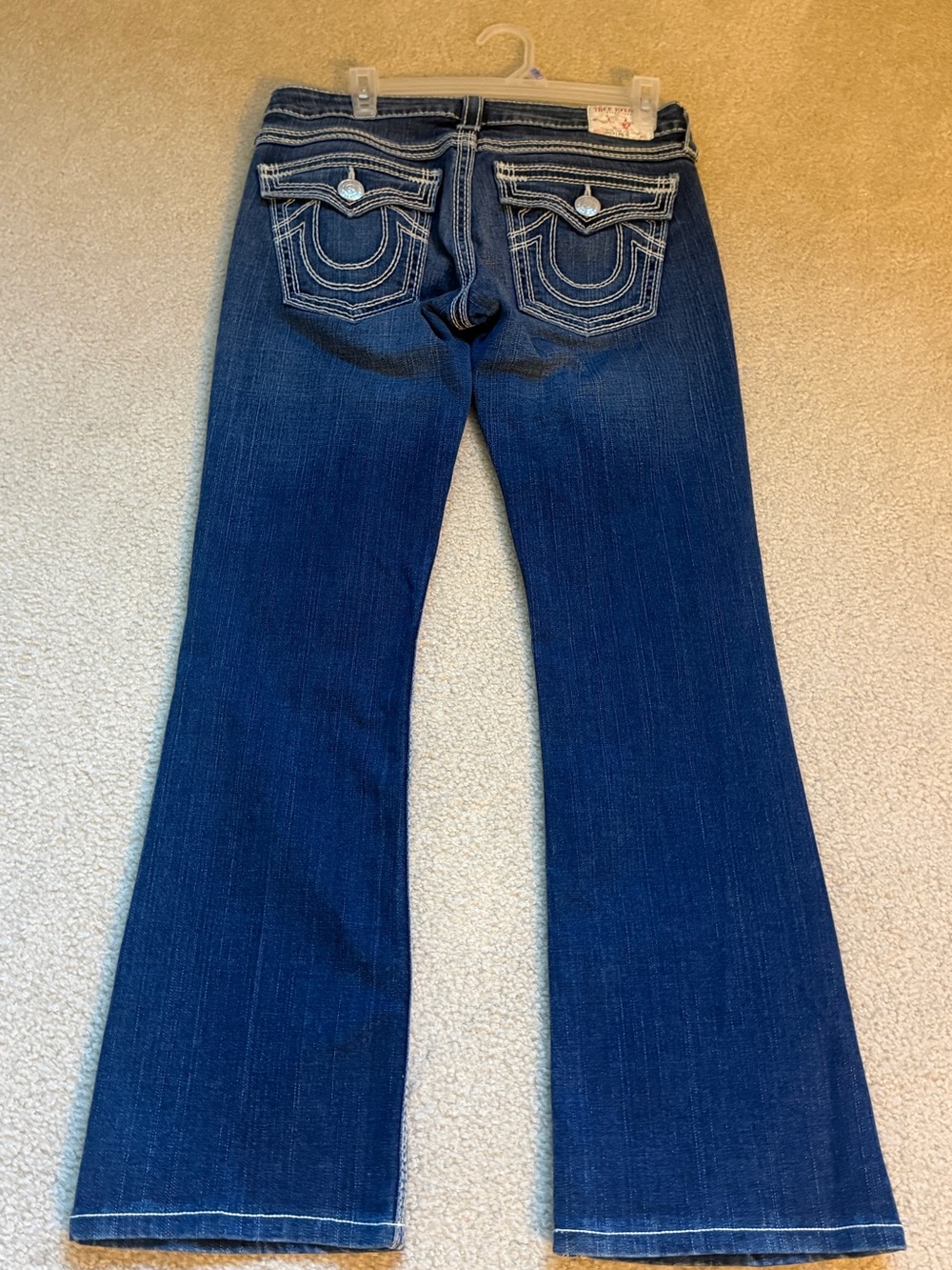 True Religion Dark Blue Flare Jeans with Contrast Stitching